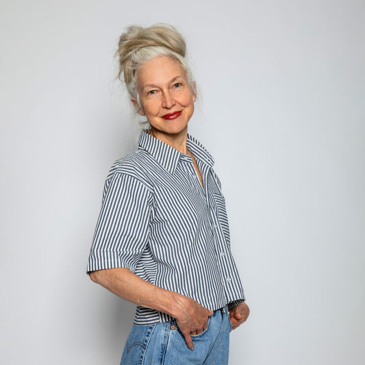 Cropped Denim Shirt With Stripes