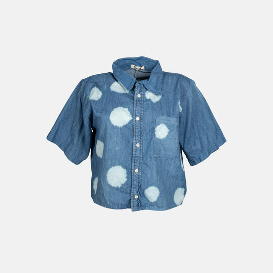 Cropped Denim Shirt With Polka Dots